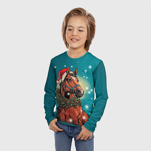 Детский лонгслив Конь в шапке / 3D-принт – фото 3