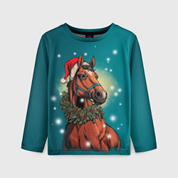 Лонгслив детский Конь в шапке, цвет: 3D-принт