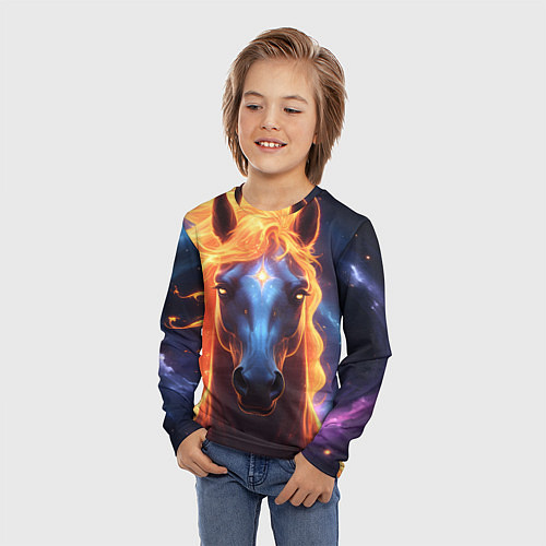 Детский лонгслив Космическая огненная лошадь / 3D-принт – фото 3