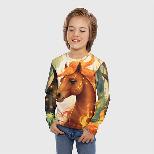 Детский лонгслив Милая огненная лошадь / 3D-принт – фото 3