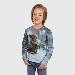 Лонгслив детский Маленькая лошадка в новогоднем лесу, цвет: 3D-принт — фото 2