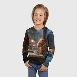 Лонгслив детский Лошадь в кафе ищет новогоднее настроение, цвет: 3D-принт — фото 2