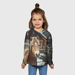 Лонгслив детский Лошадь у новогодней елки, цвет: 3D-принт — фото 2