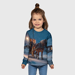 Лонгслив детский Новогодняя лошадка с повозкой, цвет: 3D-принт — фото 2
