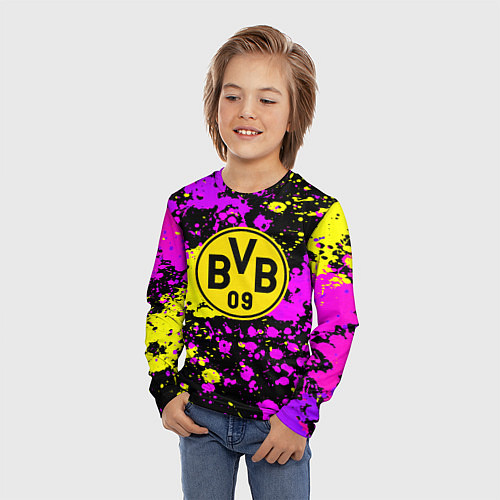Детский лонгслив Borussia абстрактные краски текстура / 3D-принт – фото 3