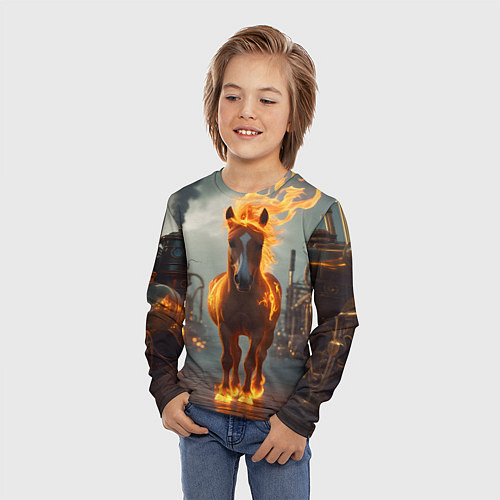 Детский лонгслив Стимпанк и огненная лошадь / 3D-принт – фото 3