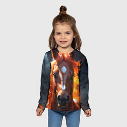 Лонгслив детский Огненная лошадь на темном, цвет: 3D-принт — фото 2