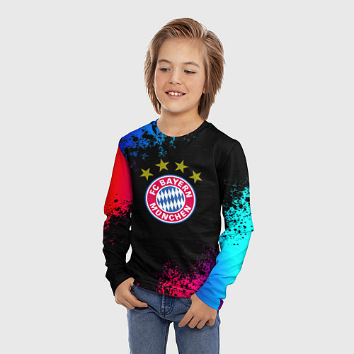 Детский лонгслив Бавария Мюнхен краски неон градиент / 3D-принт – фото 3