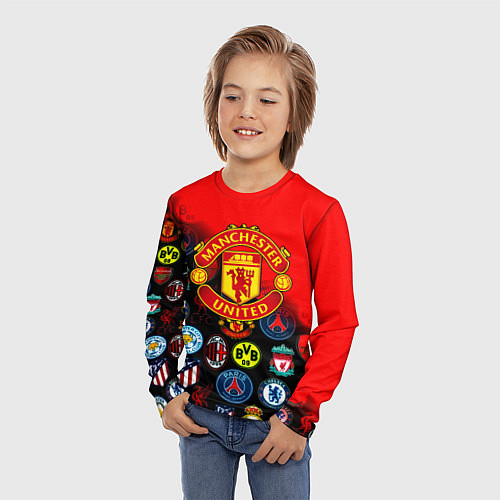 Детский лонгслив Манчестер Юнайтед логотипы команд / 3D-принт – фото 3