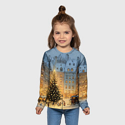 Лонгслив детский Новый год в старом уютном городе, цвет: 3D-принт — фото 2