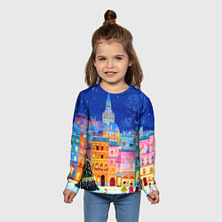 Лонгслив детский Разноцветные новогодние домики, цвет: 3D-принт — фото 2