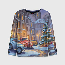 Лонгслив детский Новогодний снежный двор, цвет: 3D-принт