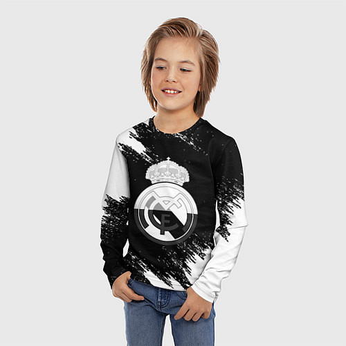 Детский лонгслив Реал Мадрид черно белые краски / 3D-принт – фото 3