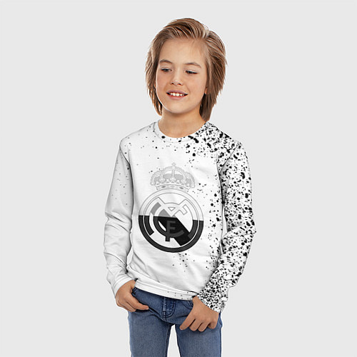 Детский лонгслив Реал Мадрид черно белые краски / 3D-принт – фото 3
