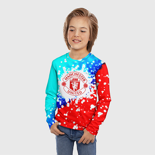 Детский лонгслив Манчестер Юнайтед неон / 3D-принт – фото 3
