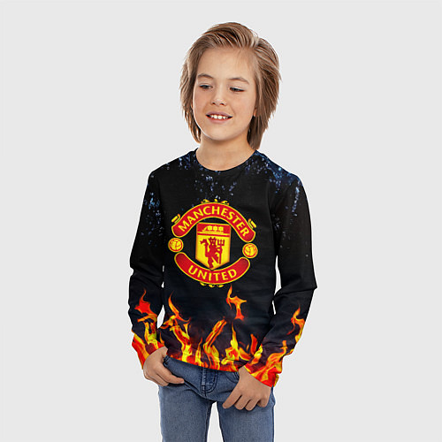 Детский лонгслив Манчестер Юнайтед лёд и огонь / 3D-принт – фото 3