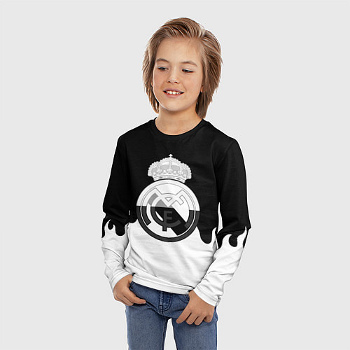 Детский лонгслив Реал Мадрид огонь белый / 3D-принт – фото 3