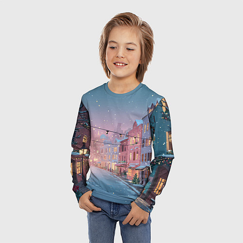 Детский лонгслив Новогодняя улица / 3D-принт – фото 3