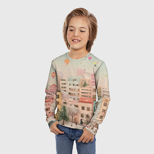 Детский лонгслив Объемный новогодний город / 3D-принт – фото 3