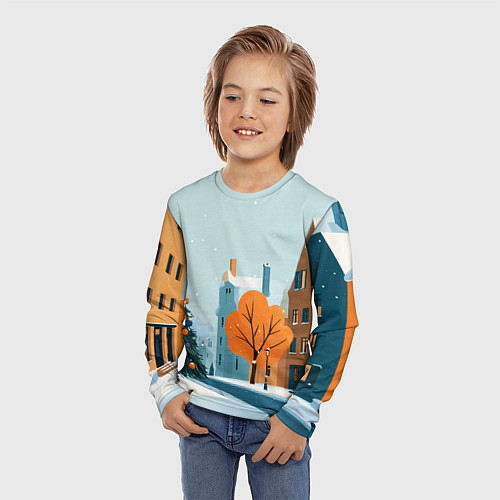 Детский лонгслив Новогодняя улица / 3D-принт – фото 3