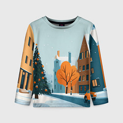 Лонгслив детский Новогодняя улица, цвет: 3D-принт