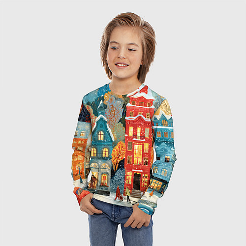 Детский лонгслив Объемные разноцветные домики / 3D-принт – фото 3