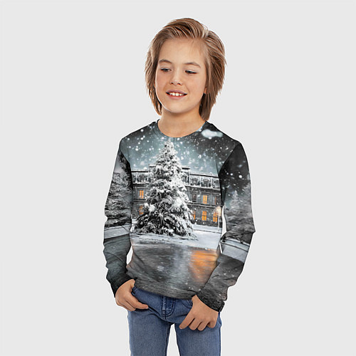 Детский лонгслив Новогодний снегопад / 3D-принт – фото 3