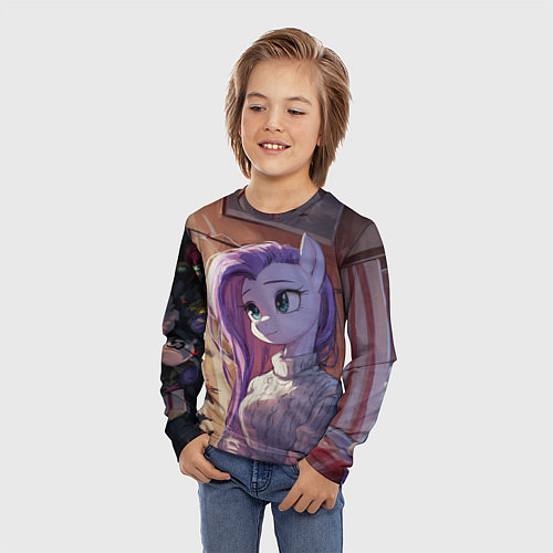 Детский лонгслив Анимешная лошадка - Новый год / 3D-принт – фото 3
