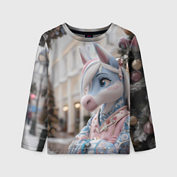 Детский лонгслив Новогодняя лошадка у елки