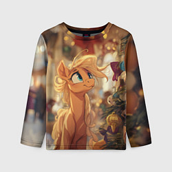 Лонгслив детский Милая лошадка любуется елкой, цвет: 3D-принт