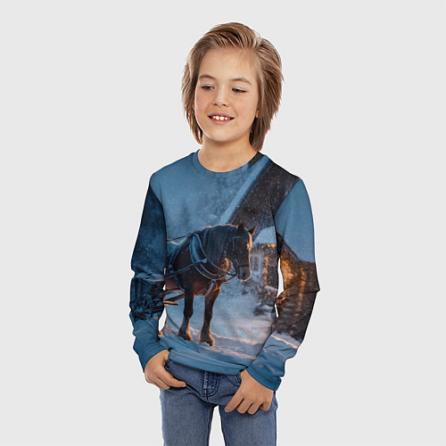 Детский лонгслив Лошадь у избы / 3D-принт – фото 3