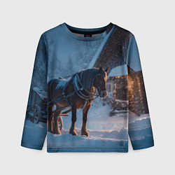 Лонгслив детский Лошадь у избы, цвет: 3D-принт