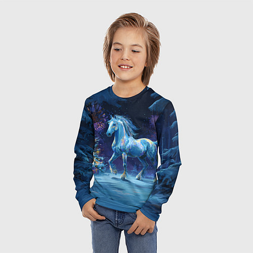 Детский лонгслив Сияющая новогодняя лошадка / 3D-принт – фото 3