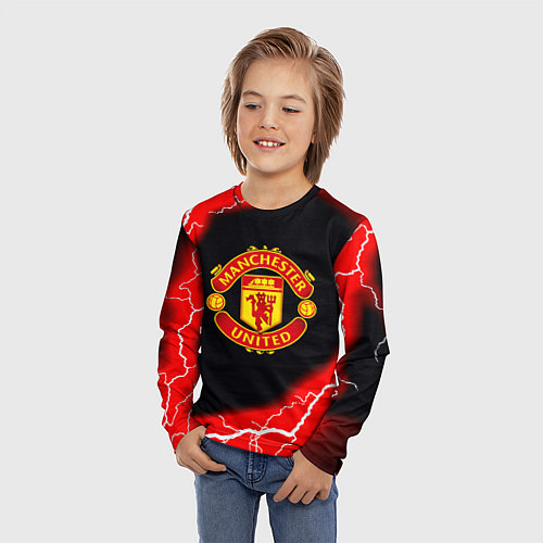 Детский лонгслив Манчестер Юнайтед шторм молнии / 3D-принт – фото 3