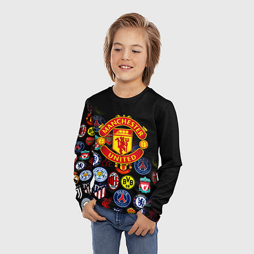 Детский лонгслив Манчестер логотипы команд / 3D-принт – фото 3
