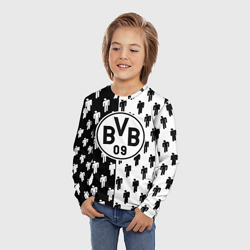 Детский лонгслив Borussia черно белые люди / 3D-принт – фото 3