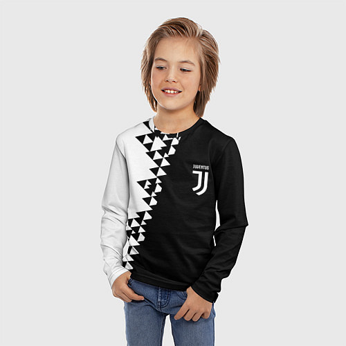 Детский лонгслив Juventus черно белая геометрия текстура / 3D-принт – фото 3