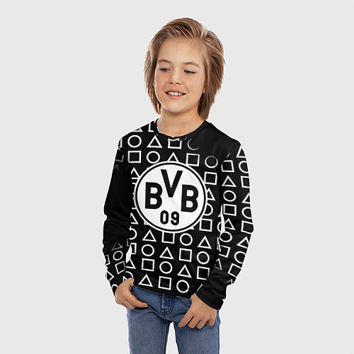 Детский лонгслив Borussia геометрия черно белая / 3D-принт – фото 3