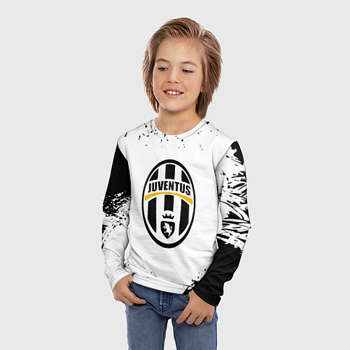 Детский лонгслив Ювентус краски черно белые всплеск / 3D-принт – фото 3