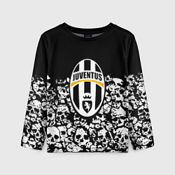 Лонгслив детский Ювентус черно белые черепа, цвет: 3D-принт