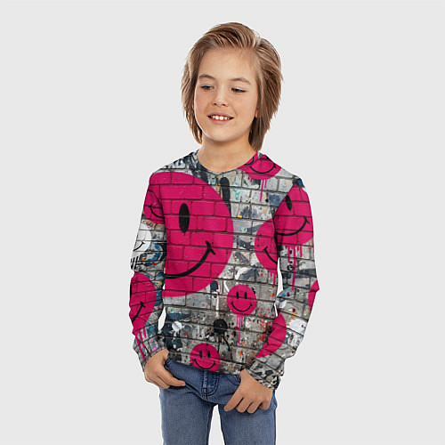 Детский лонгслив Розовые смайлы граффити / 3D-принт – фото 3