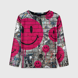 Детский лонгслив Розовые смайлы граффити