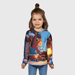 Лонгслив детский Лошадка у камина, цвет: 3D-принт — фото 2