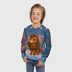 Лонгслив детский Лошадка с новогоднем венком 2026, цвет: 3D-принт — фото 2