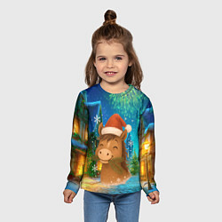 Лонгслив детский Новогодняя лошадка жует елочные ветки, цвет: 3D-принт — фото 2