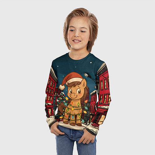 Детский лонгслив Лошадка в новогодней гирлянде / 3D-принт – фото 3