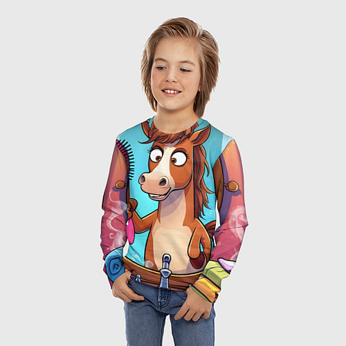 Детский лонгслив Лошадка с расческой / 3D-принт – фото 3