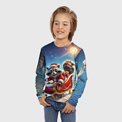 Лонгслив детский Енот в санях, цвет: 3D-принт — фото 2