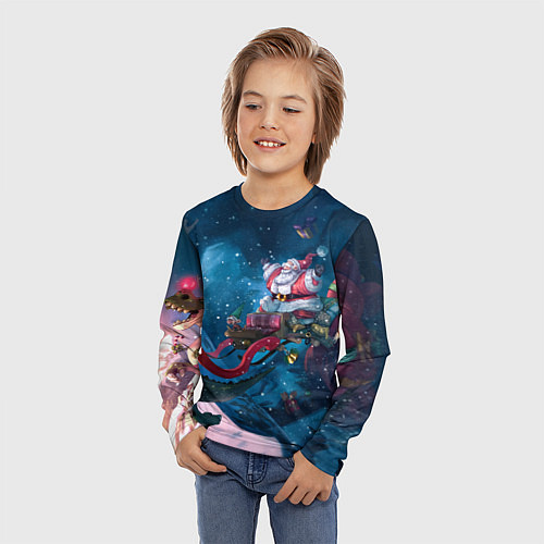 Детский лонгслив Санта с динозавром / 3D-принт – фото 3
