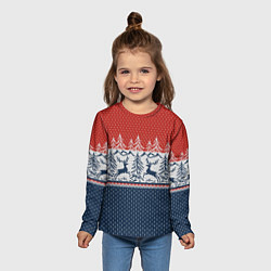 Лонгслив детский Вязаный узор с оленями, цвет: 3D-принт — фото 2
